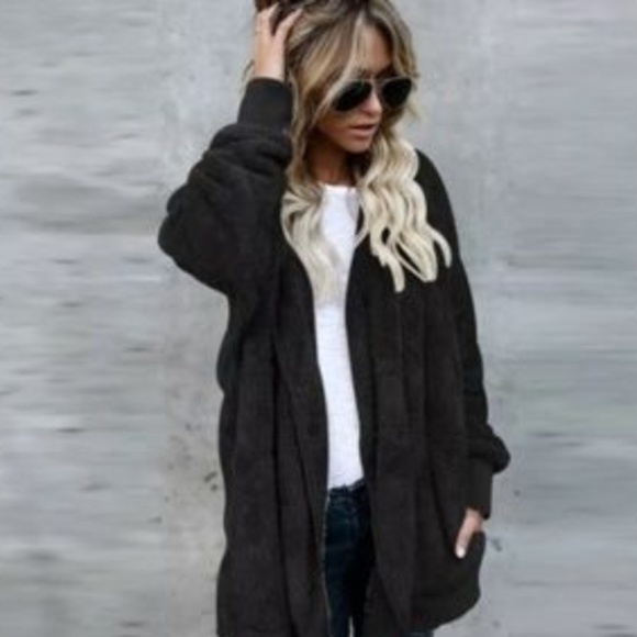 Jackets & Blazers - Sherpa Jacket with Hood Black